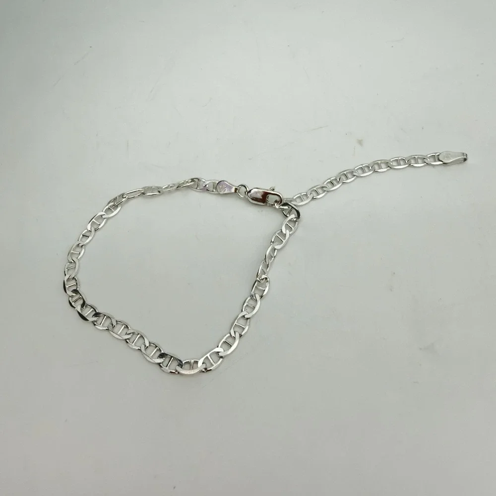 Vtg Vior Italy 925 Sterling Silver Mariner Link Chain Bracelet 8.25